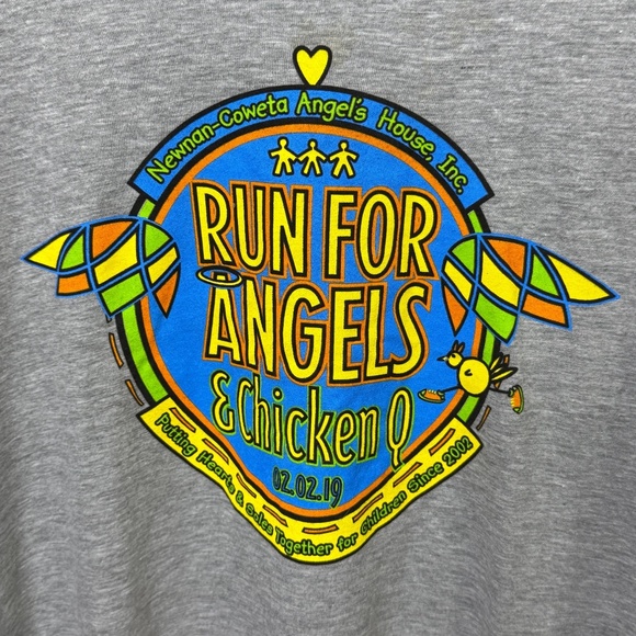 Run For Angels & Chicken Q 2/2/2019 Gray Long Sleeve Graphic Tee - Picture 9 of 12